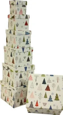 Produktbild von PBS 45196 Weihn. Geschenkkarton Bäume - 7-tlg., weiß