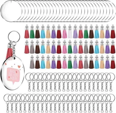 Image de Lot de porte-clés en acrylique - Kit de bricolage - 200 pièces - clair