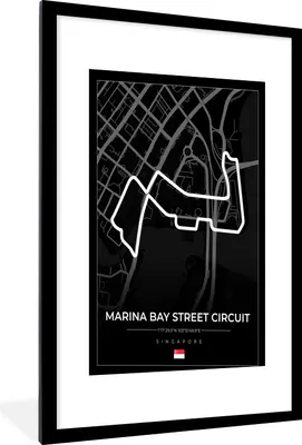 Produktbild von MuchoWow® Gerahmtes Poster Rennsport - Sport - Rennstrecke - Singapur - Marina Bay Street Circuit - Schwarz 60x90 cm - Poster mit Schwarzem Bilderrahmen Wandposter Rahmen Foto Bilder - Dekoration - Wandposter Wohnzimmer - Hochwertig
