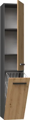A tall, narrow cabinet with two doors and shelves.