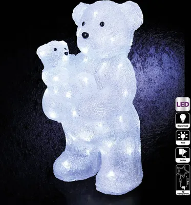 Produktbild von Leuchtende Eisbär-Dekofigur mit Baby weiß 44 x 24 x 23 cm