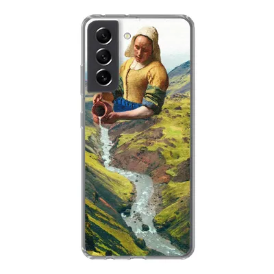 Produktbild von MuchoWow® Handyhülle Schutzhülle Hülle für Samsung Galaxy S21 FE Milchmädchen - Natur - Vermeer Silikon Softcase Handy Hülle - Mobiltelefonhülle