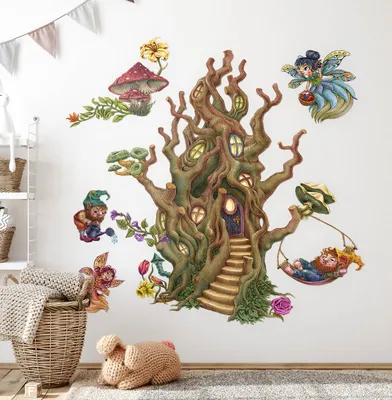 Produktbild von Waldfeenwesen– Wandgestaltung – Wandbilder Kinder – Motivtapeten Set – Wanddekor Kinderzimmer – Selbstklebende Wandsticker – 60x80 cm