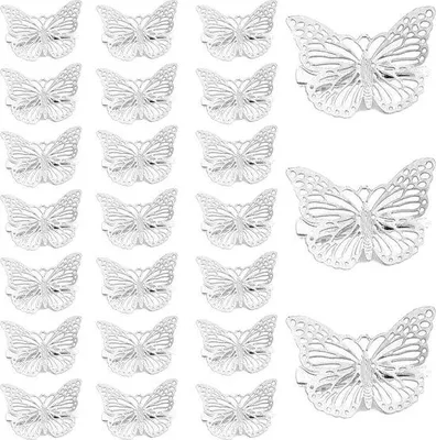 Produktbild von 24 Stück - Silberhaarclips - charmante metallene Schmetterlingshaarspangen - Schmetterlingsclips - Haarspangen-Accessoires für Mädchen und Frauen