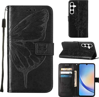 Produktbild von Mobigear Butterfly Samsung Galaxy A35 Hülle Klapphülle Geldbörse - Schwarz
