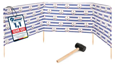 Produktbild von Garronda Strand Windschutz Sichtschutz 4m lang plus Gummihammer GAEX001 (Streifen/Anker-2, 4 m)