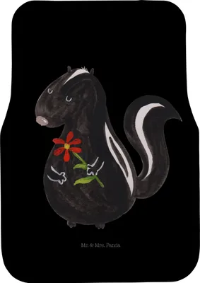 Produktbild von Mr. & Mrs. Panda Auto-Fußmatte Stinktier Blume - Schwarz - Geschenk, Fußmatte Auto, Träume, Fürs, Automatte, Raubtier, Wildtier, Stinker, Skunk, Autoteppich