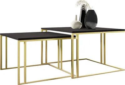 Produktbild von Mirjan24 Im Set zwei Couchtische Astro Gold, Vierkantrohrrahmen aus Stahl, Wohnzimmertisch (Farbe: Gold / Schwarz Molet)