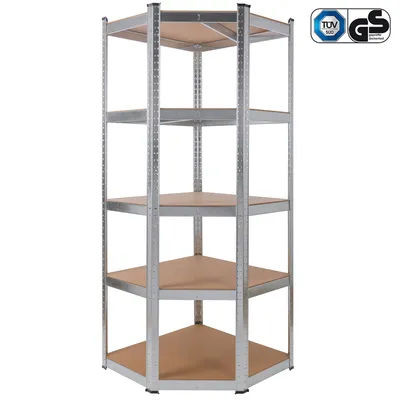 Produktbild von AREBOS Eckregal Schwerlastregal Steckregal 875kg Einfache Montage durch Stecksystem  180 x 70 x 70 cm  5 Böden aus MDF Silber
