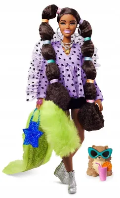 Produktbild von Barbie Extra Puppe mit Zöpfen & Haargummis, Anziehpuppe, Modepuppe