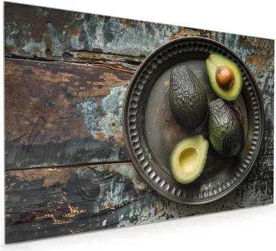 Produktbild von Küchenrückwand Spritzschutz Glas mit Motiv Avocados Holzteller 40 x 40 cm