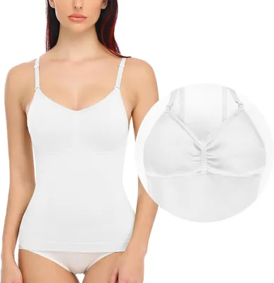 Immagine prodotto di Canottiera modellante da donna, senza cuciture, con spalline sottili e reggiseno integrato, colore bianco, taglia M