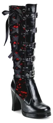 Image de CRYPTO-106 DemoniaCult Bottes à semelles compensées noir rouge aspect cuir Dentelle Laçage corset