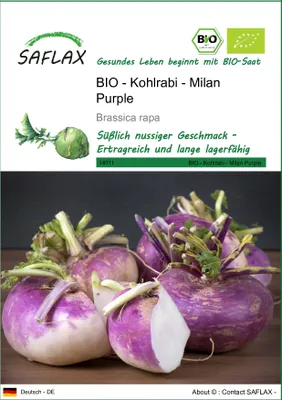 Produktbild von SAFLAX - BIO - Kohlrabi - Milan Purple - 600 Samen - Brassica rapa