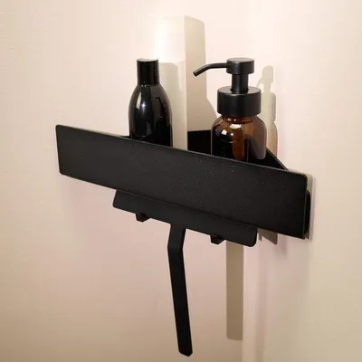 Image de Organisateur de salle de bain avec 2 crochets, autocollant, triangulaire, noir