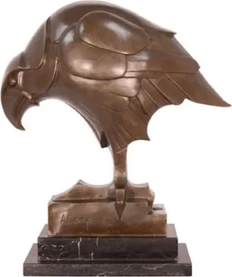 Obrázok produktu pre Casa Padrino luxusná bronzová socha v štýle art deco orol bronzové farby / čierna 16,8 x 34,2 x v. 39,6 cm - bronzová postava s mramorovým podstavcom - dekoratívne doplnky