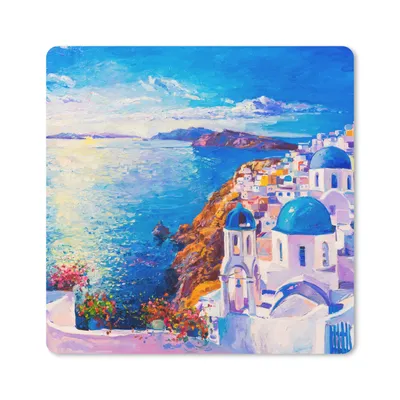 Produktbild von MuchoWow® Mauspad Mousepad Malerei - Griechenland - Wasser - Öl 20x20 cm - Mousepads - Maus Mat - Pad - Mausunterlage - Desk Mat - Bureauartikeln