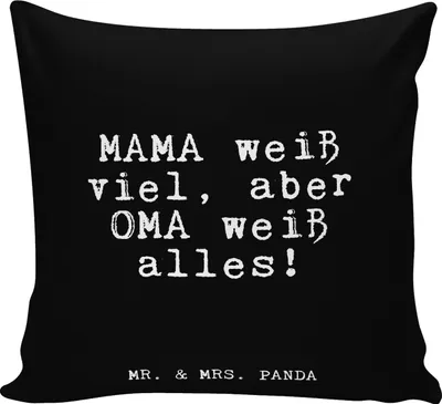 Produktbild von Mr. & Mrs. Panda Sofakissen 40x40 MAMA weiß viel, aber... - Schwarz - Geschenk, Familie, Deko Kissen, bedruckt, Großeltern, Couchkissen, Oma, Zierkissen, Muttertag