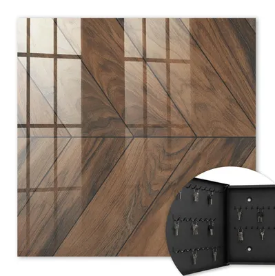 Produktbild von Metall Schlüsselkasten 30 x 30 cm - schwarzer Schlüsselschrank zur Wandmontage - wandhängende Schlüsselbox mit Tür - nach links öffnend - Schlüsselaufbewahrung für Flur - Büro - Arbeitszimmer - Werkstatt - Garage - Holz-Fischgrätmuster