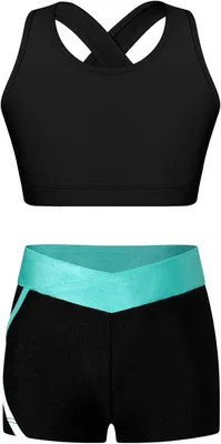 Productafbeelding van Sportkleding Set Meisjes - Dans Kleding - Dansen en Sporten - Ademend Materiaal - Maten 116-164 - Zwart