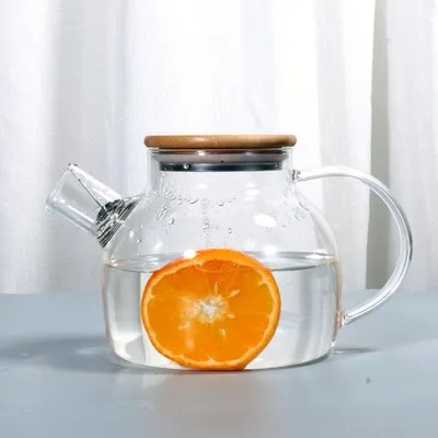 Produktbild von 1000 ml Teekanne aus Borosilikatglas mit Metallfilter, Teekanne mit Bambusdeckel, Glaskaraffe