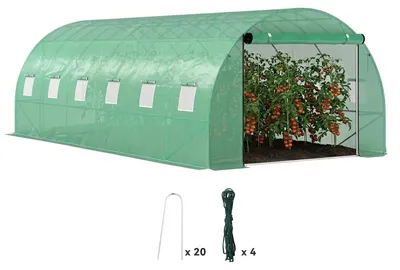 Immagine prodotto di Serra Outsunny, circa 6 x 3 x 2 m, serra in plastica con 12 finestre e porta a rullo