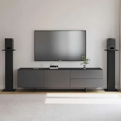 Produktbild von Lautsprecherständer 2er Set aus Holzwerkstoff in Schwarz Eichen-Optik, 30x30x95 cm, für optimale Klangplatzierung im Innenbereich