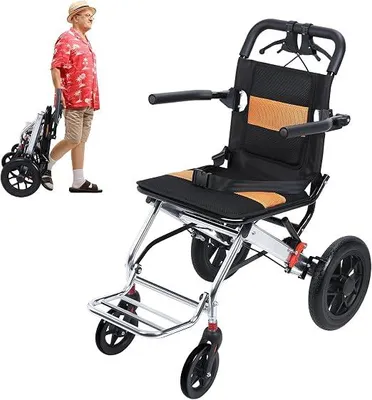 Produktbild von Tragbarer Transportrollstuhl, leichter faltbarer Rollstuhl, schmale Türen, Rollstuhl, Reiserollstuhl mit Handbremse, 30,5 cm stoßdämpfende Räder, 80 kg maximale Belastung für Erwachsene und Senioren,
