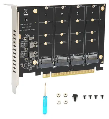 Image de Carte adaptateur 4 ports M.2 NVMe SSD vers PCIE X16 M Key Convertisseur de disque dur Carte d'extension PH44