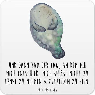 Produktbild von Mr. & Mrs. Panda Tassenuntersetzer Seekuh Happy 15er Set - Weiß - Geschenk, Tischuntersetzer, Selbstliebe, Meer, coaster, Neustart, Freundin, Untersetzer für Gläser
