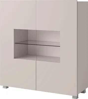 Produktbild von Kommode CALABRINI C-02 mit 2 Türen Vitrine Sideboard 100 cm Vitrinenschrank Anrichte Highboard Grifflos Modern (Kaschmir)
