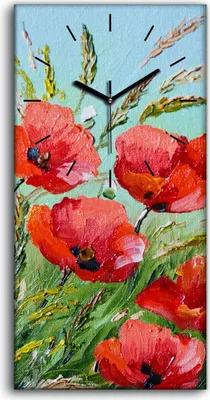 Produktbild von Wohnzimmer-Bild Leinwand Uhr Geräuschlos Kunstdruck 30x60 Blume Frühling Wiese - schwarze Hände