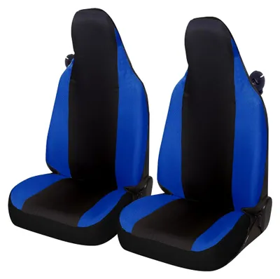 Produktbild von Autositzbezüge kompatibel für Smart fortwo, 450 451 und 453, Set mit 2 Vordersitzbezügen aus PolyBaumwolle (Schwarz/Königsblau)