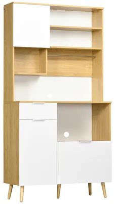 Produktbild von Kš¹chenschrank aus Spanplatte mit Schr?nken, Schubladen, verstellbaren Einlegeb?den und Kleiderstange, 93 x 40 x 180 cm