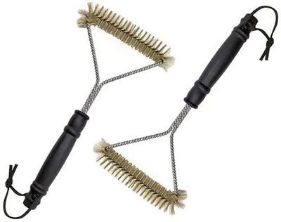 Produktbild von Grillreiniger - mit messing Borsten - Dreieckige Form für 360° Reinigung - Hitzebeständiger Kunststoffgriff - Grillzubehör - für Grill, Gasgrill, Holzkohlegrill - 30,5 cm - 2 Stück