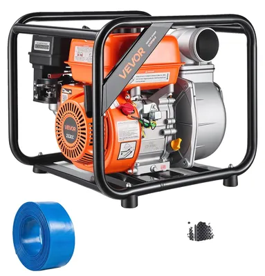 Image de Pompe à eau essence VEVOR, hauteur de refoulement de 43 mètres, pompe pour eaux sales de 7 chevaux, pompe moteur portable, moteur essence avec tuyau de sortie de 762 cm, roue en fonte, pompe de jardin pour l'irrigation, les étangs et les piscines