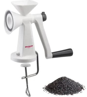 Produktbild von Westmark Mohnmühle/Getreidemühle mit Keramikmahlwerk und stufenlos verstellbarem Mahlgrad, Zur Tischmontage, Kunststoff/Keramik, Poppy, Weiß/Grau, 11832260
