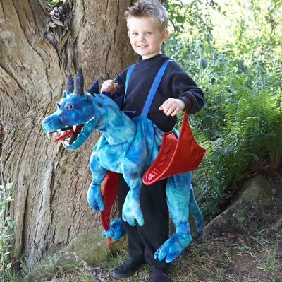 Drachen Kostüm reitender Drache Tragmich für Kinder 3-8 Jahre blau rot Fasching