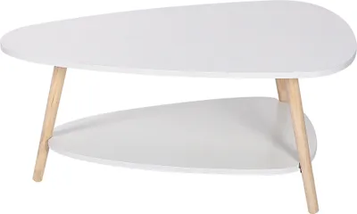 Image de WYCTIN 2 couches de stockage Table basse ovale Table d'appoint Table de salon Table basse pour le salon 90 * 60 * 40 cm Blanc