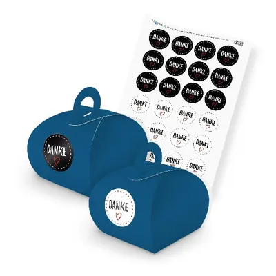 Produktbild von itenga SET DANKE (Motiv 22) 24x Geschenkschachtel mit Griff dunkelblau + Sticker