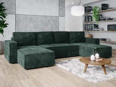 Obrázek produktu pro Sedací souprava do U XXL s funkcí spaní a úložným prostorem 338x169 Manšestr Poso Lahvově zelen BRIK XL
