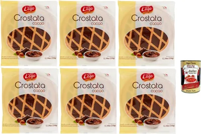 Produktbild von Lago 1968, Crostata al Cacao, Flowpack, Törtchen, kuchen mit Kakaocreme, Merkstufegebäck, italienischem snack Produkt ohne Palmöl 6x 350g + Italian Gourmet polpa 400g