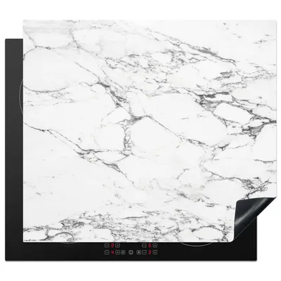 Produktbild von KitchenYeah© Herdabdeckplatte Schwarze Muster durch weißen Marmor , 57x51cm, Küche Deko, Glaskeramikkochfeld Herdabdeckung, Abdeckplatte fùr Kochfeld