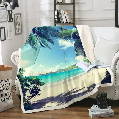 Immagine prodotto di Coperta in pile con motivo tropicale a tema palme, ideale per divano o letto