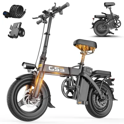 Produktbild von PIXAR GS3 14 Zoll Klappbares E-Bike, 250W Motor max. 25km/h, 48V 15Ah Akku bis 40km Reichweite, Scheibenbremsen für Stadtpendler