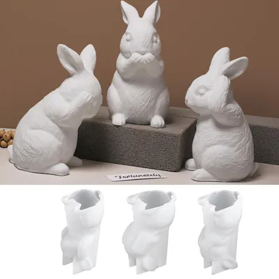 Produktbild von 3-teiliges Silikonformen-Set, Gießformen mit Ostermotiven, 3D-Silikonform für Hasenmotiven zur Osterdekoration und für Frühlingsartikel, Silikonformen für Kerzen, Gießformen und Epoxidharzformen.