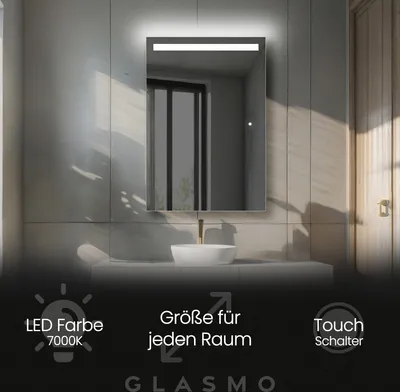 Produktbild von Badspiegel mit Beleuchtung 60x150 cm Tiana - Vertikal Rechteckiger Spiegel mit LED Beleuchtung - Kaltweiß 7000K - Badezimmerspiegel Lichtspiegel mit Touch Schalter