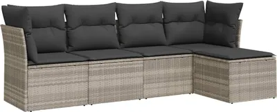 Produktbild von vidaXL 5-tlg. Garten-Sofagarnitur mit Kissen Hellgrau Poly Rattan
