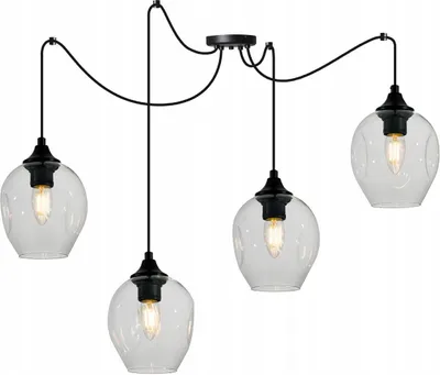 Produktbild von Prage Spider Hängelampe - Hängeleuchte in Spinnenform - Deckenlampe – Spinne Lampe mit 4 Kopf - Hängeleuchte aus Metall und Glas - Transparent