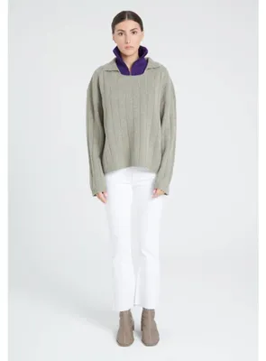 Immagine prodotto di Maglione da donna Cashmere8 con collo alto, modello ZAYA 17, color taupe-khaki melange, taglia S-M